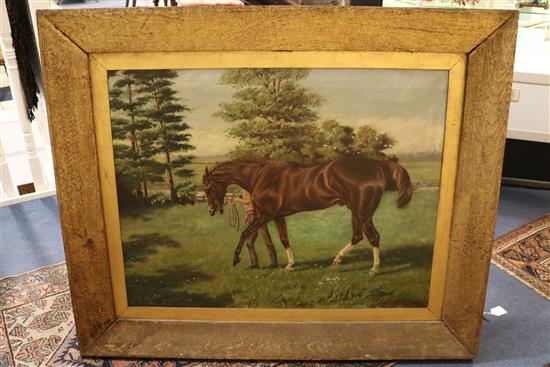 Frederick Fitzpatrick Groom and racehorse in a landscape 28 x 36in.